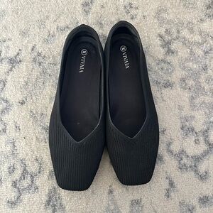 Vivaia Margot Black Ballet Flats 39.5 (8.5) Knit Slip-On Minimal Balletcore